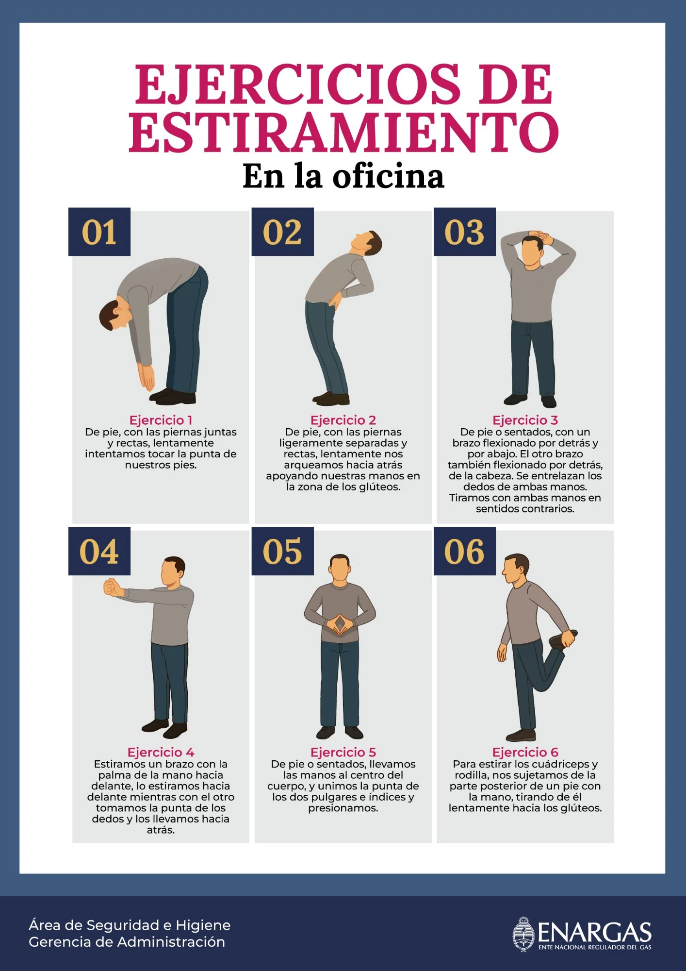 Eric Salomone ENARGAS ejercicios estiramiento oficina seguridad higiene